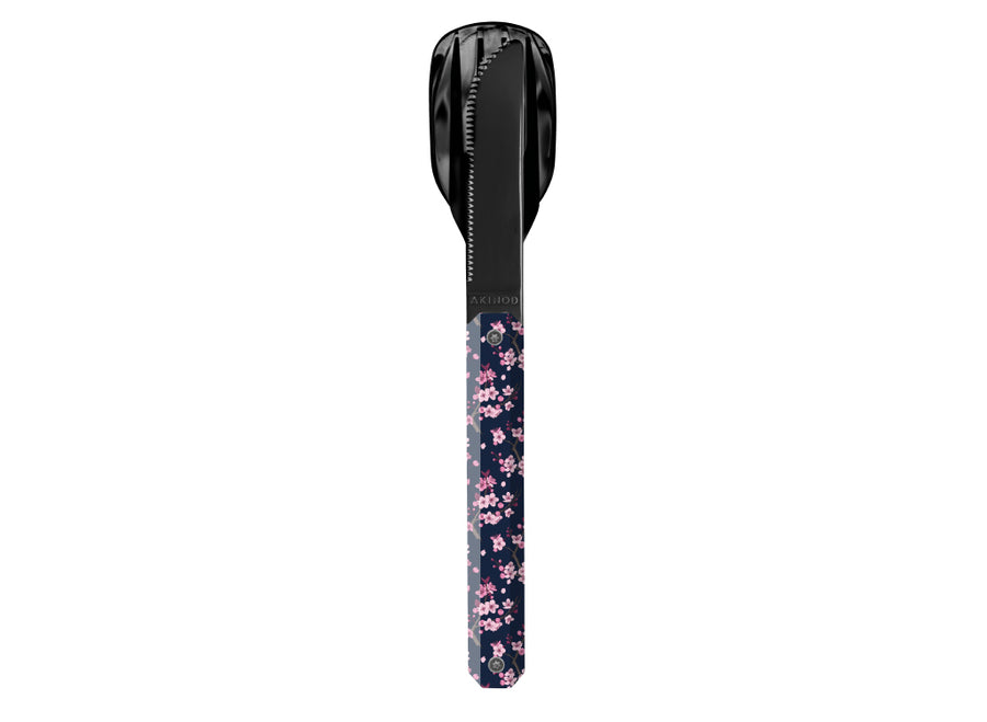 Akinod Straight Magnetic Cutlery (Black Mirror Finish) - Cherry Blossom