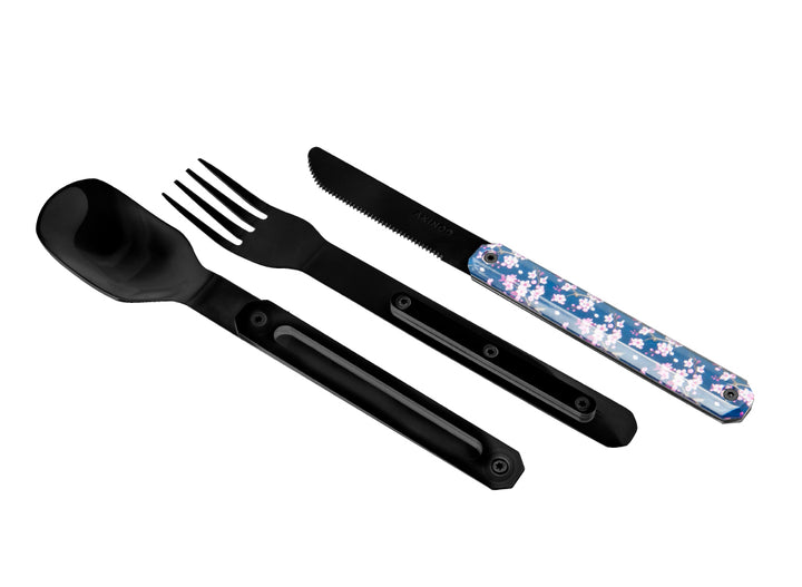 Akinod Straight Magnetic Cutlery (Black Mirror Finish) - Cherry Blossom