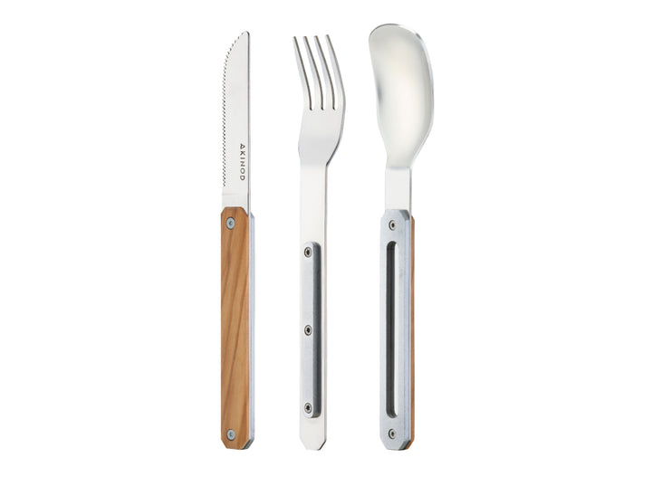 Akinod Straight Magnetic Cutlery (Mirror Finish) - Olive Wood