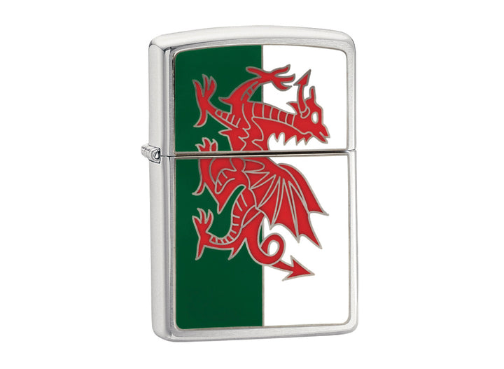 Zippo Wales Flag Lighter - Brushed Chrome