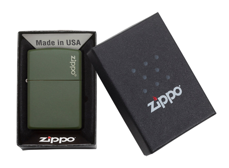 Zippo Logo Lighter - Green Matte