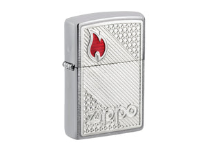 Zippo Tiles Emblem Lighter - Brushed Chrome