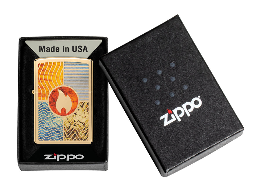 Zippo Elements of Earth Lighter - High Polish Brass