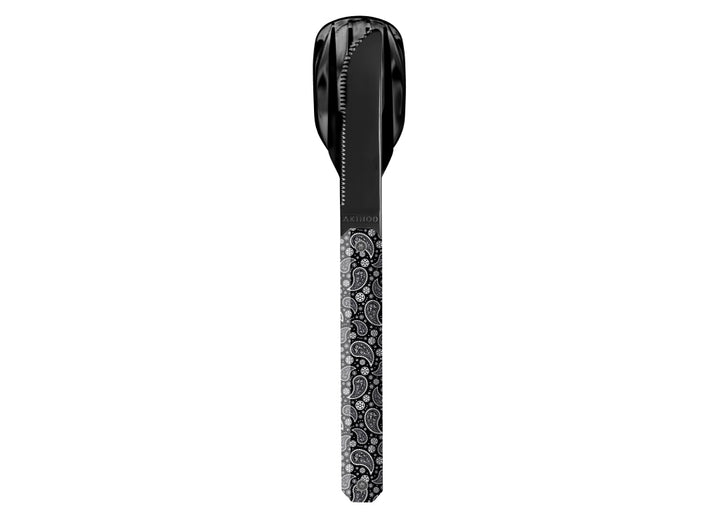 Akinod Straight Magnetic Cutlery (Black Mirror Finish) - Black Bandana