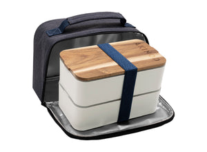 Akinod Bento + Insulated Lunch Bag - White/Blue Jeans