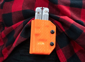 Clip & Carry Kydex Sheath: Leatherman FREE P2 - Orange Carbon Fibre