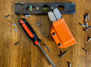 Clip & Carry Kydex Sheath: Leatherman Super Tool 300 - Orange Carbon Fibre