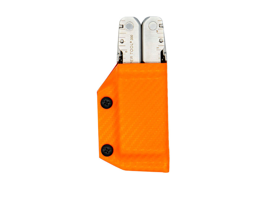 Clip & Carry Kydex Sheath: Leatherman Super Tool 300 - Orange Carbon Fibre