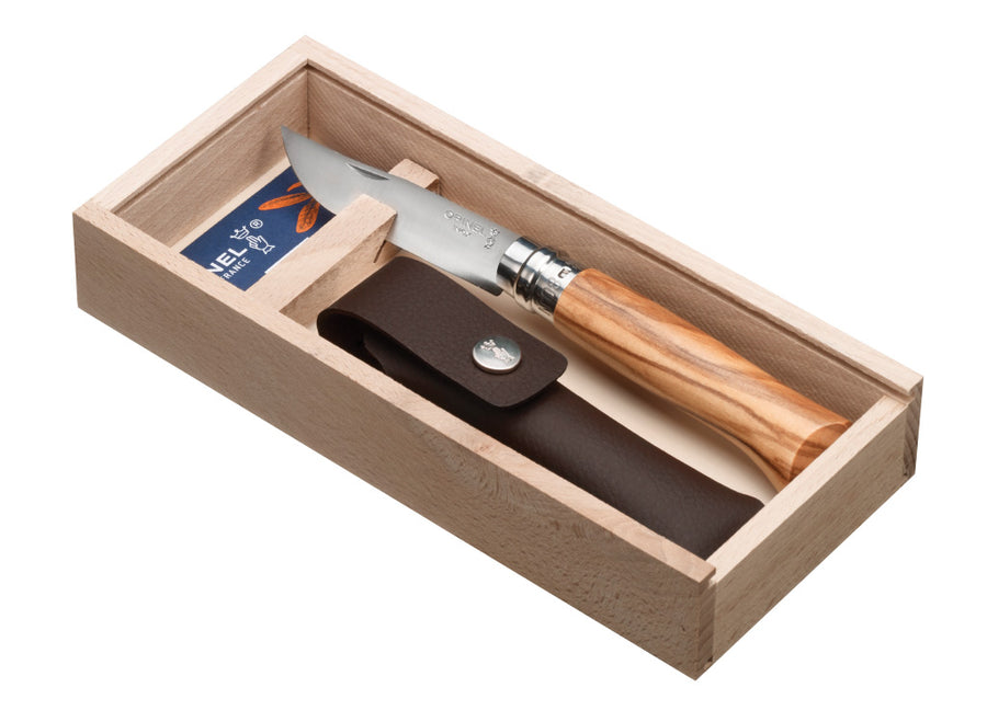 Opinel No.8 Olive Classic Originals Knife with Sheath Gift Set